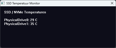 Screenshot van SSD temperatuurmeter tool